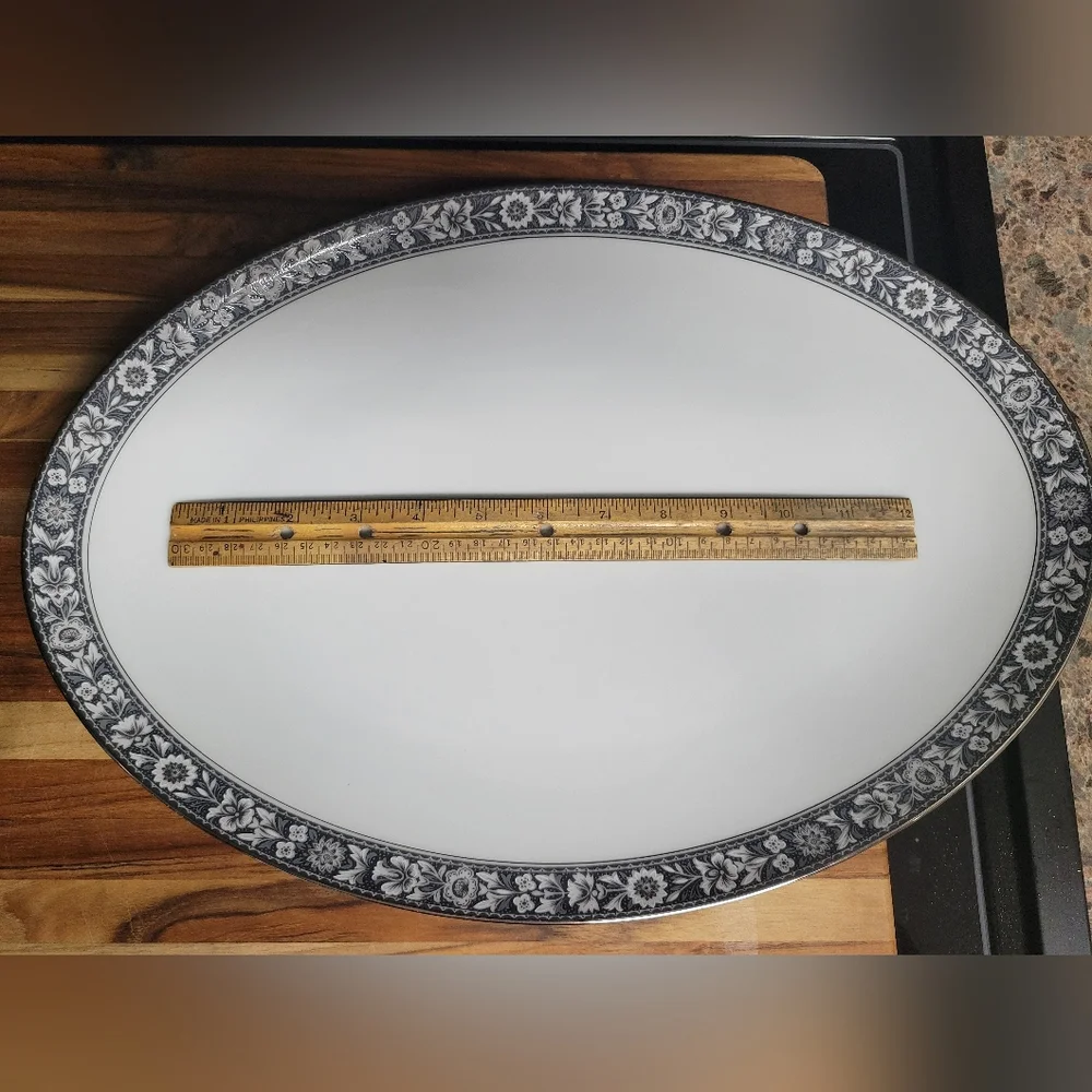 SANGO NAVARRO #6283 Large Oval Serving Platter Gray Floral 16